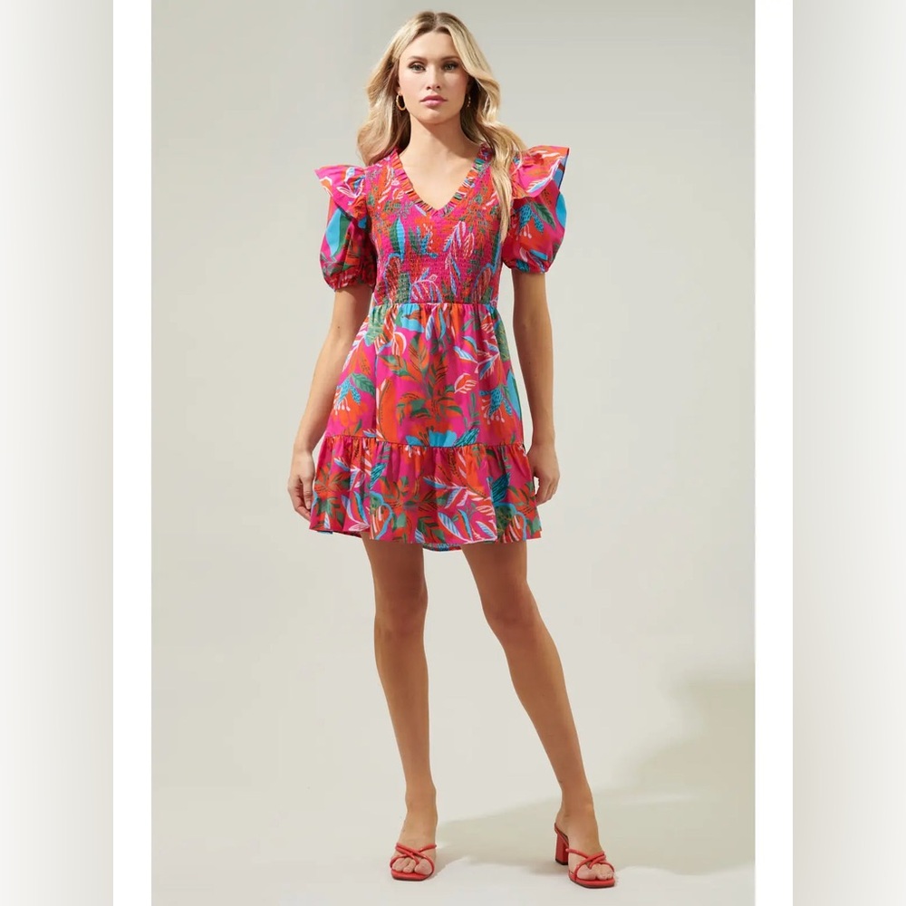 Catus Blossom Smocked Mini Dress small - Picture 3 of 8